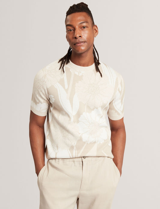 Ted Baker BARYN Jacquard Botanical Wool Blend T-Shirt TAUPE