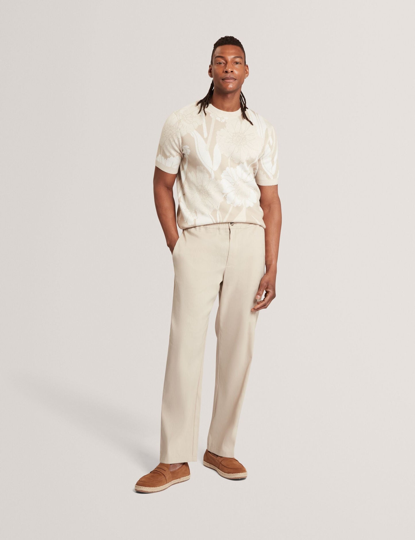 Ted Baker BARYN Jacquard Botanical Wool Blend T-Shirt TAUPE