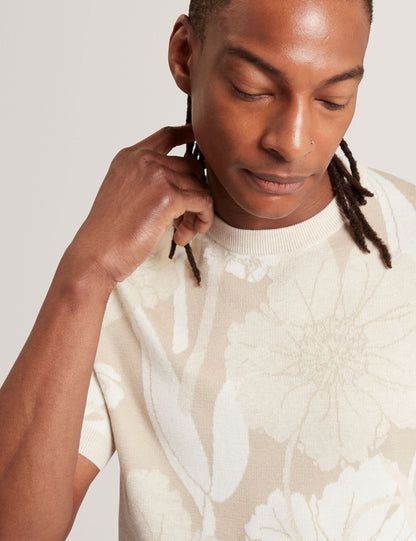 Ted Baker BARYN Jacquard Botanical Wool Blend T-Shirt TAUPE