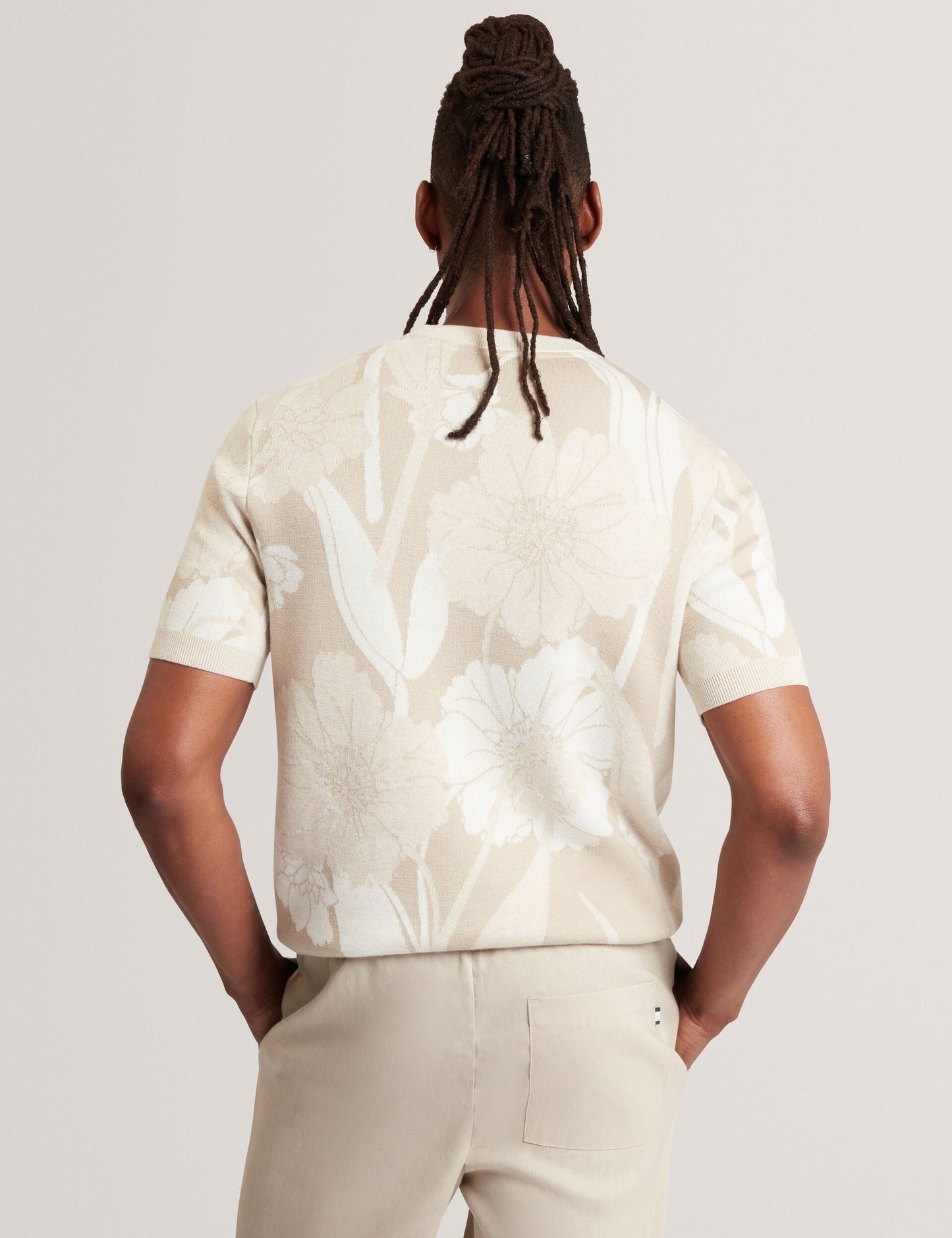Ted Baker BARYN Jacquard Botanical Wool Blend T-Shirt TAUPE