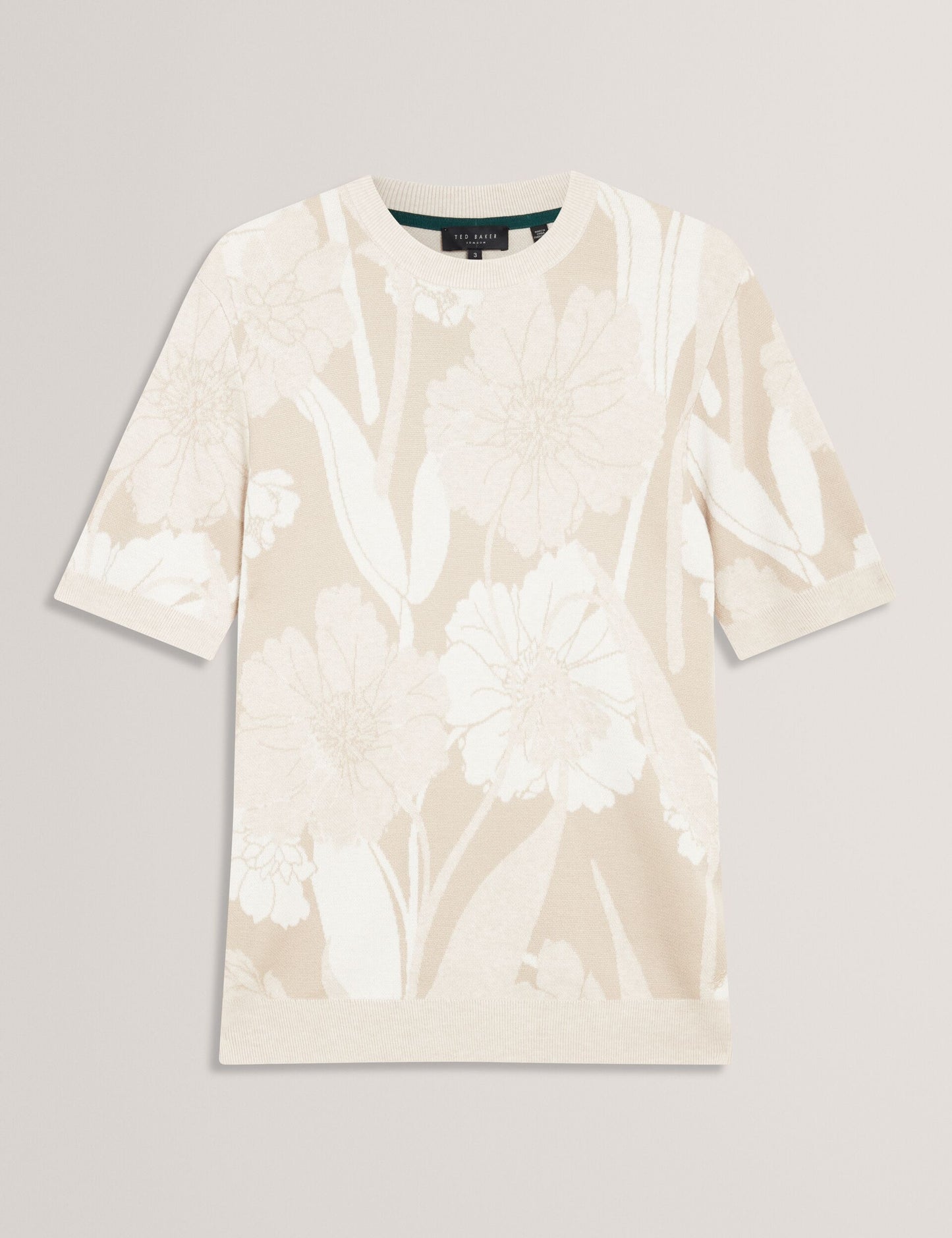 Ted Baker BARYN Jacquard Botanical Wool Blend T-Shirt TAUPE