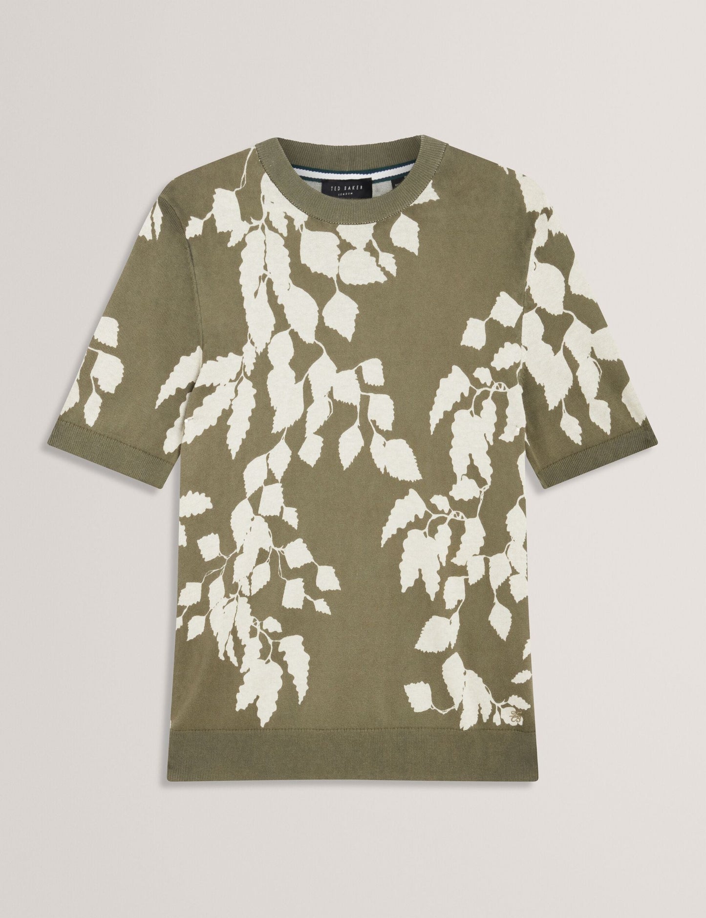Ted Baker ALDDAT Foliage Print Cotton Fine Knit T-Shirt PALE GREEN