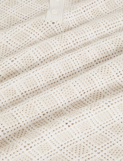 Ted Baker HELME Geometric Open Knit Short Sleeve Polo ECRU