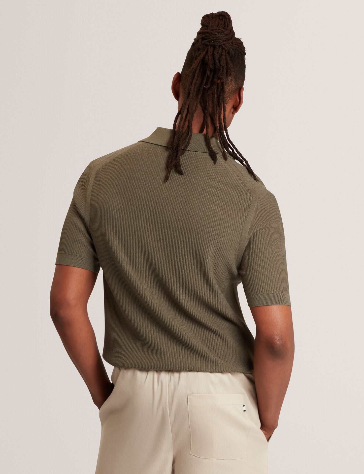Ted Baker AINDREA Stitched Rib Open Neck Polo Shirt KHAKI