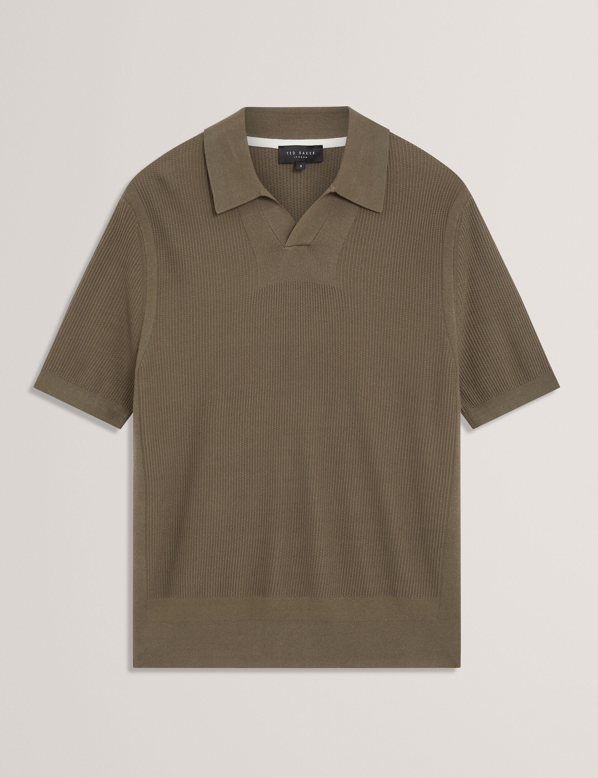 Ted Baker AINDREA Stitched Rib Open Neck Polo Shirt KHAKI