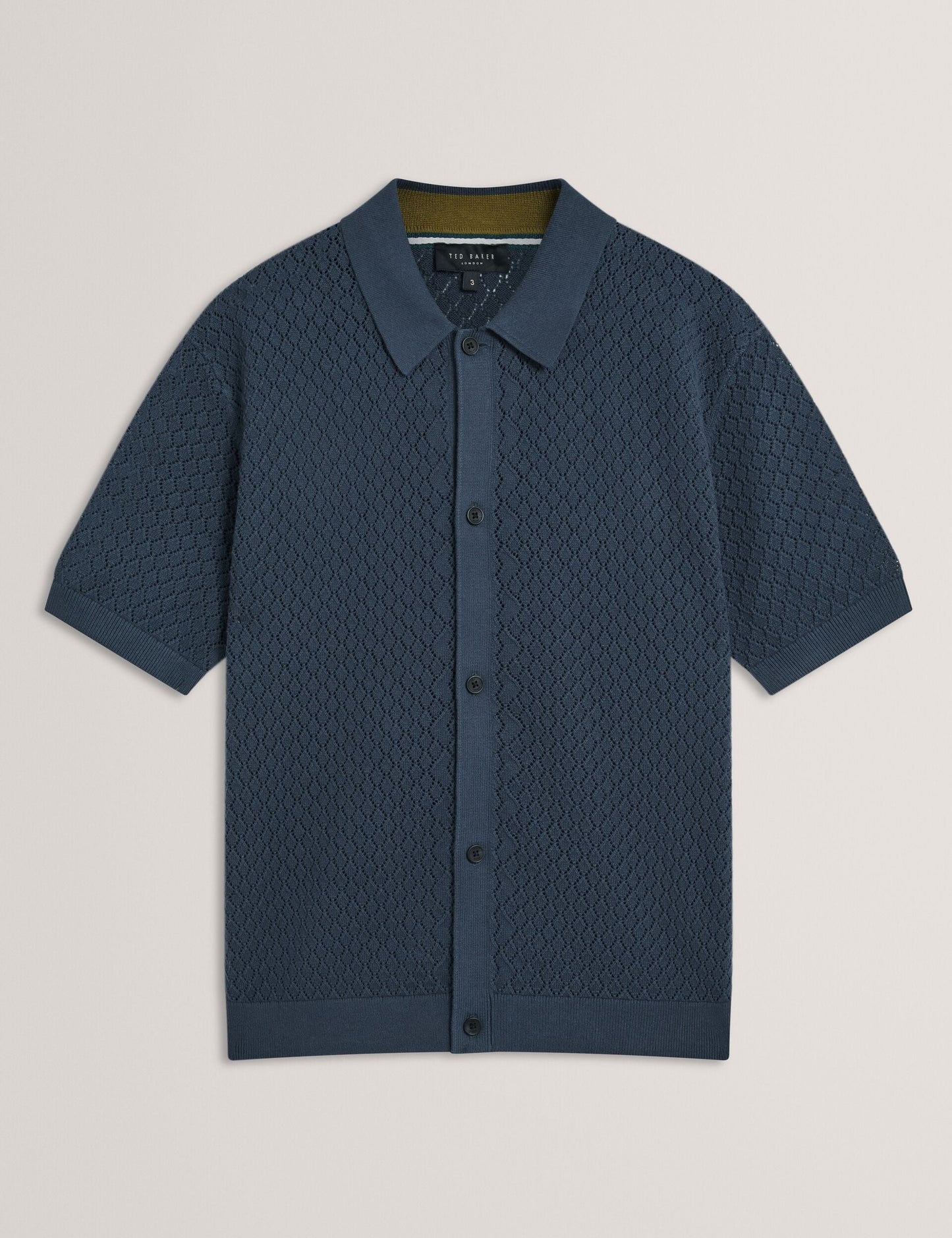 Ted Baker DOMATI Diamond Crochet Knit Short Sleeve Shirt MID NAVY