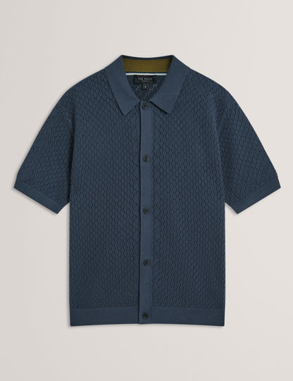 Ted Baker DOMATI Diamond Crochet Knit Short Sleeve Shirt MID NAVY