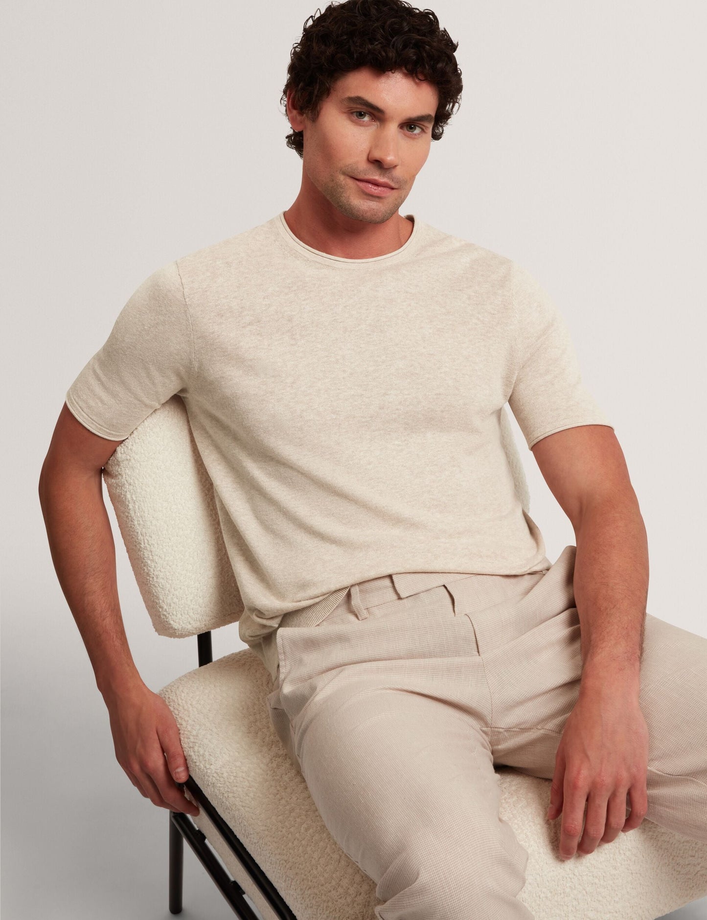 Ted Baker CURRAN Rolled Edge Linen Blend Knit T-Shirt TAUPE
