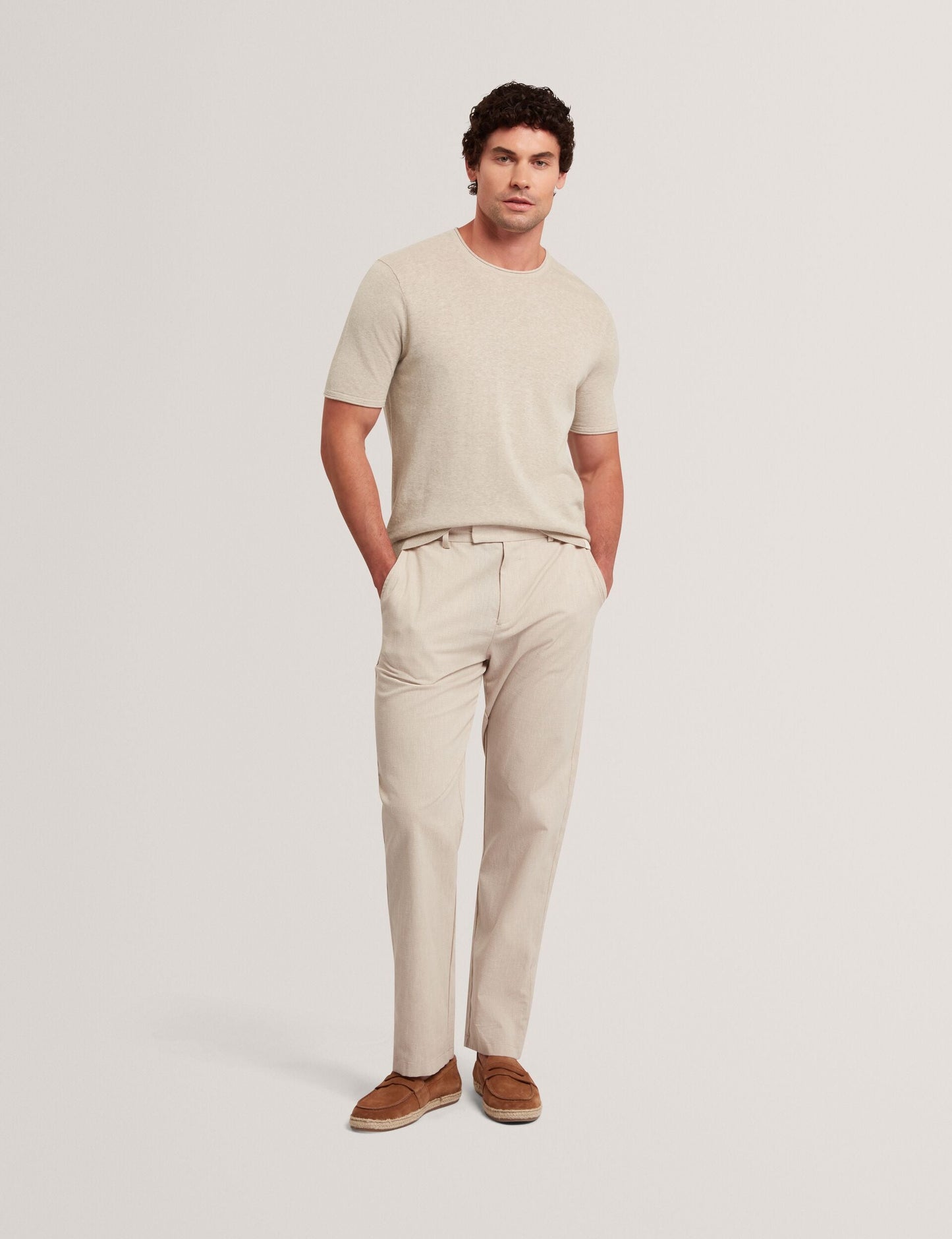 Ted Baker CURRAN Rolled Edge Linen Blend Knit T-Shirt TAUPE