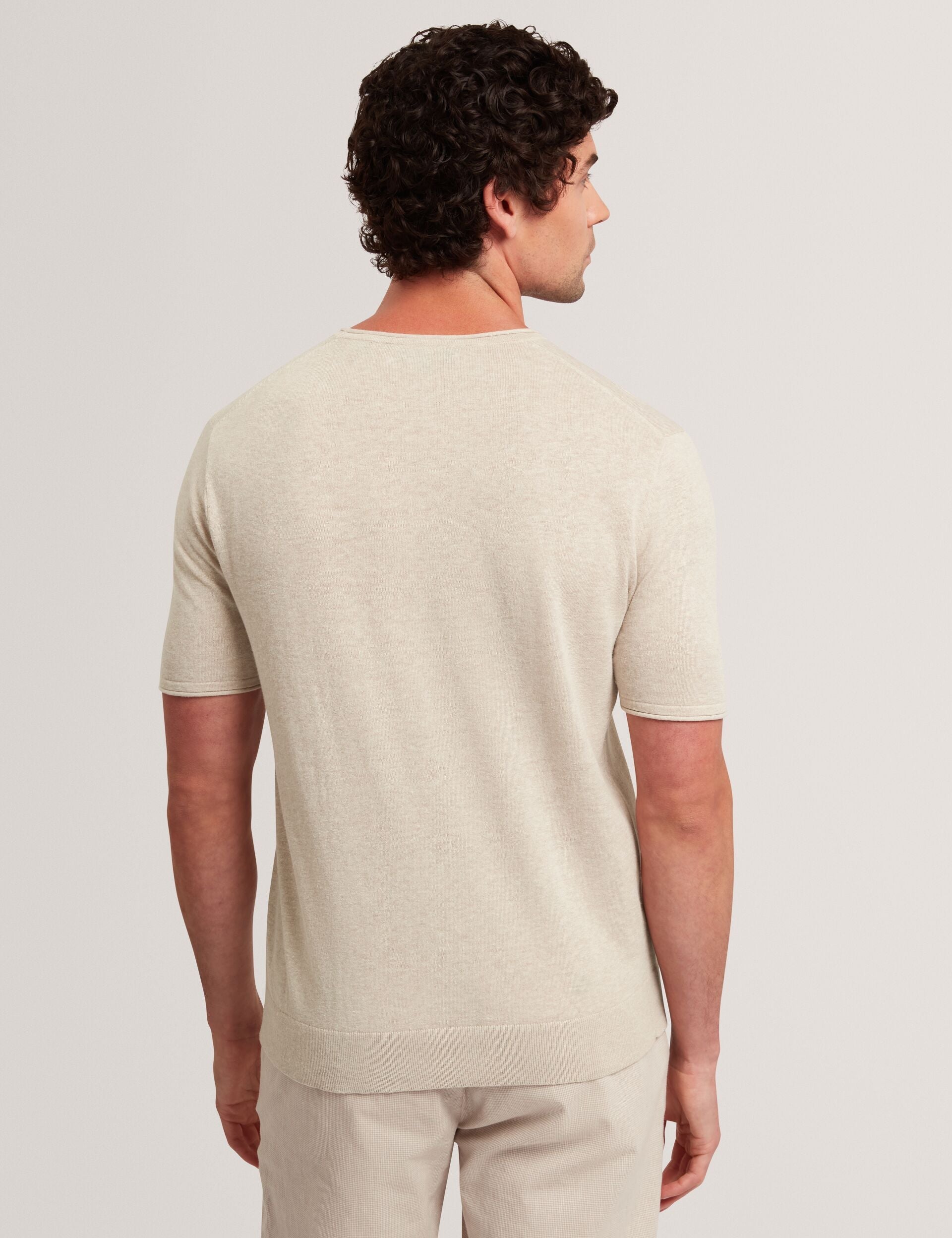 Ted Baker CURRAN Rolled Edge Linen Blend Knit T-Shirt TAUPE
