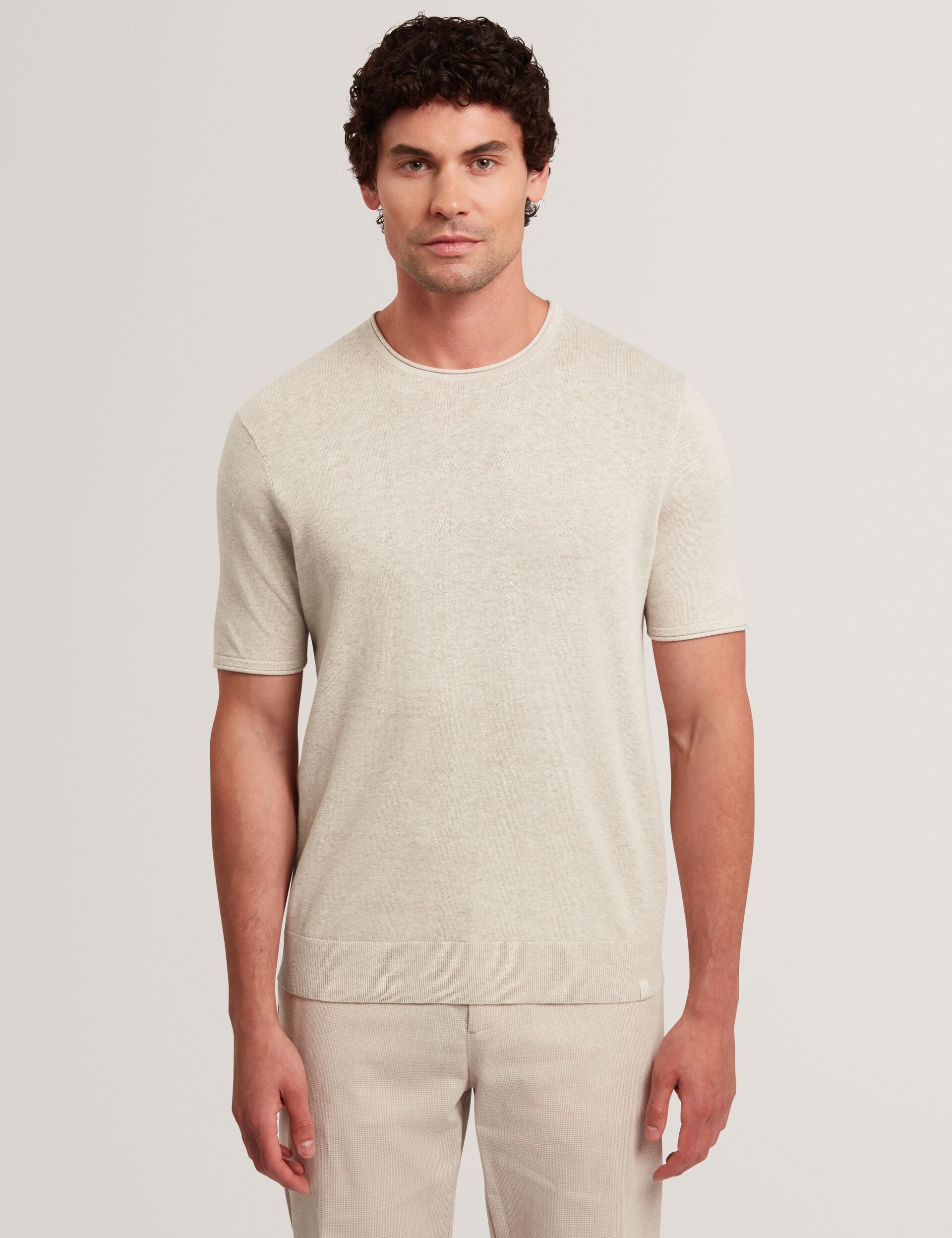 Ted Baker CURRAN Rolled Edge Linen Blend Knit T-Shirt TAUPE