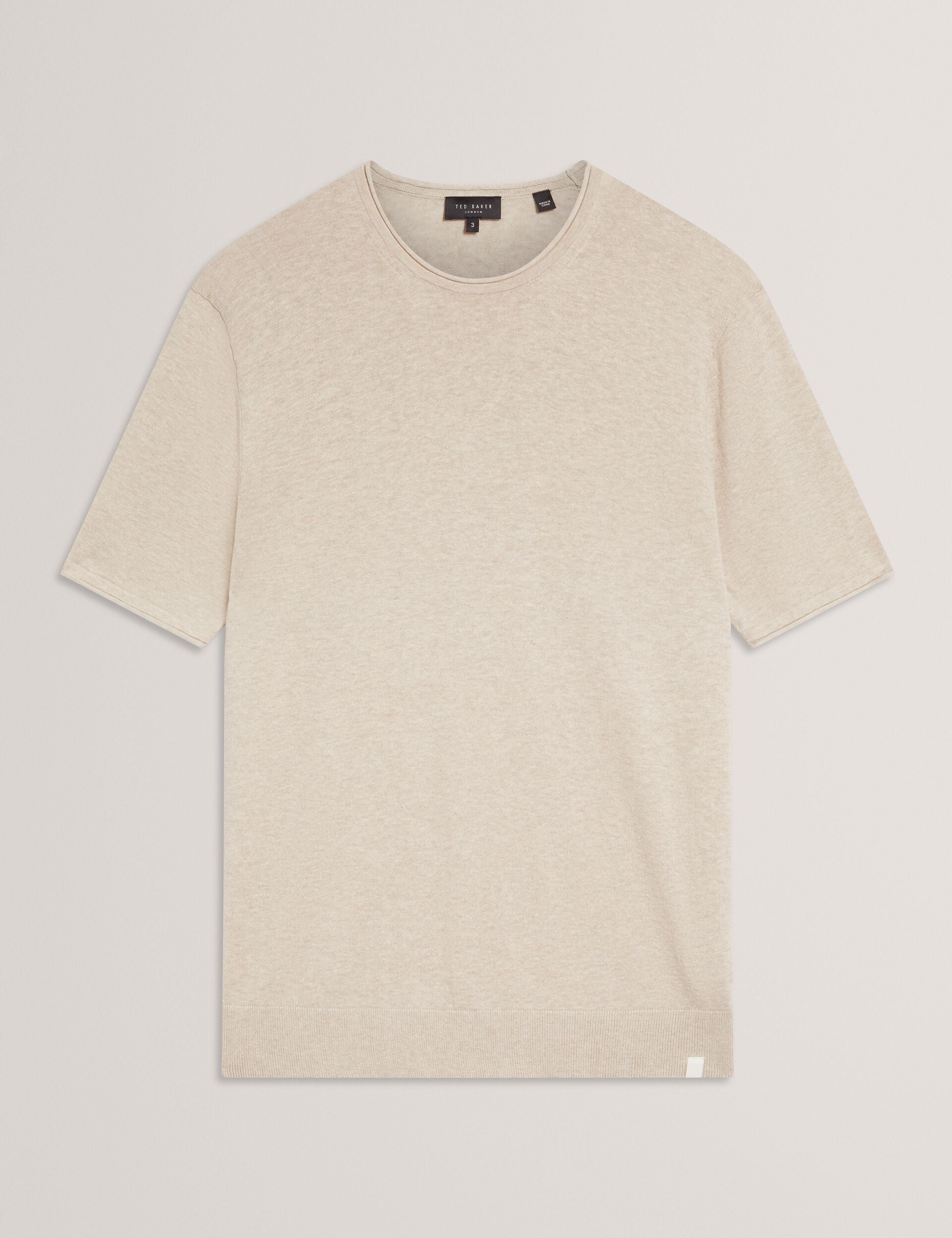 Ted Baker CURRAN Rolled Edge Linen Blend Knit T-Shirt TAUPE