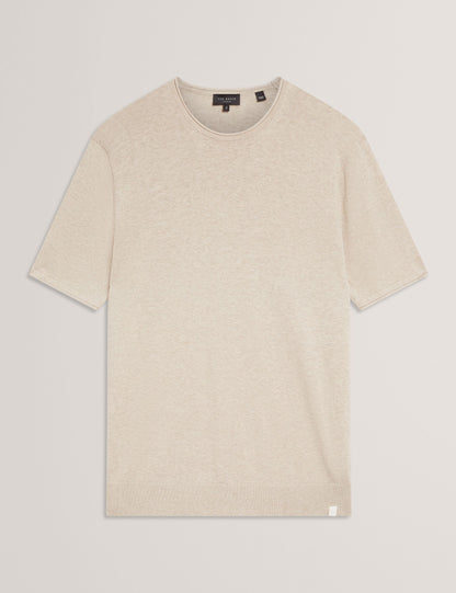 Ted Baker CURRAN Rolled Edge Linen Blend Knit T-Shirt TAUPE