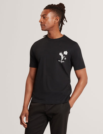 Ted Baker CAHEL Floral Logo Graphic Cotton T-Shirt BLACK
