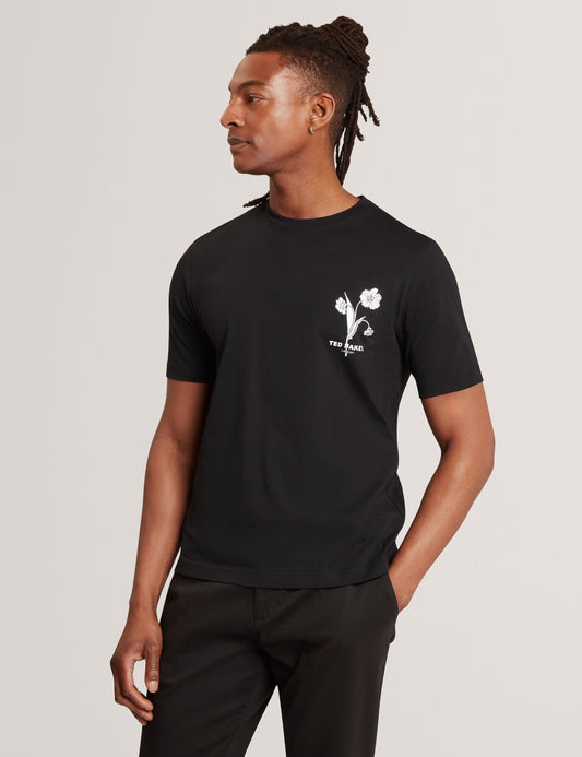 Ted Baker CAHEL Floral Logo Graphic Cotton T-Shirt BLACK