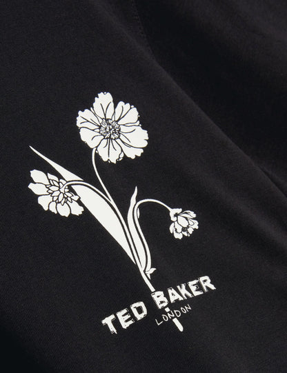Ted Baker CAHEL Floral Logo Graphic Cotton T-Shirt BLACK
