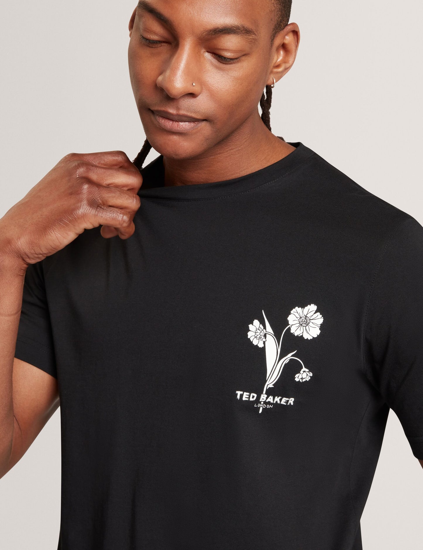 Ted Baker CAHEL Floral Logo Graphic Cotton T-Shirt BLACK