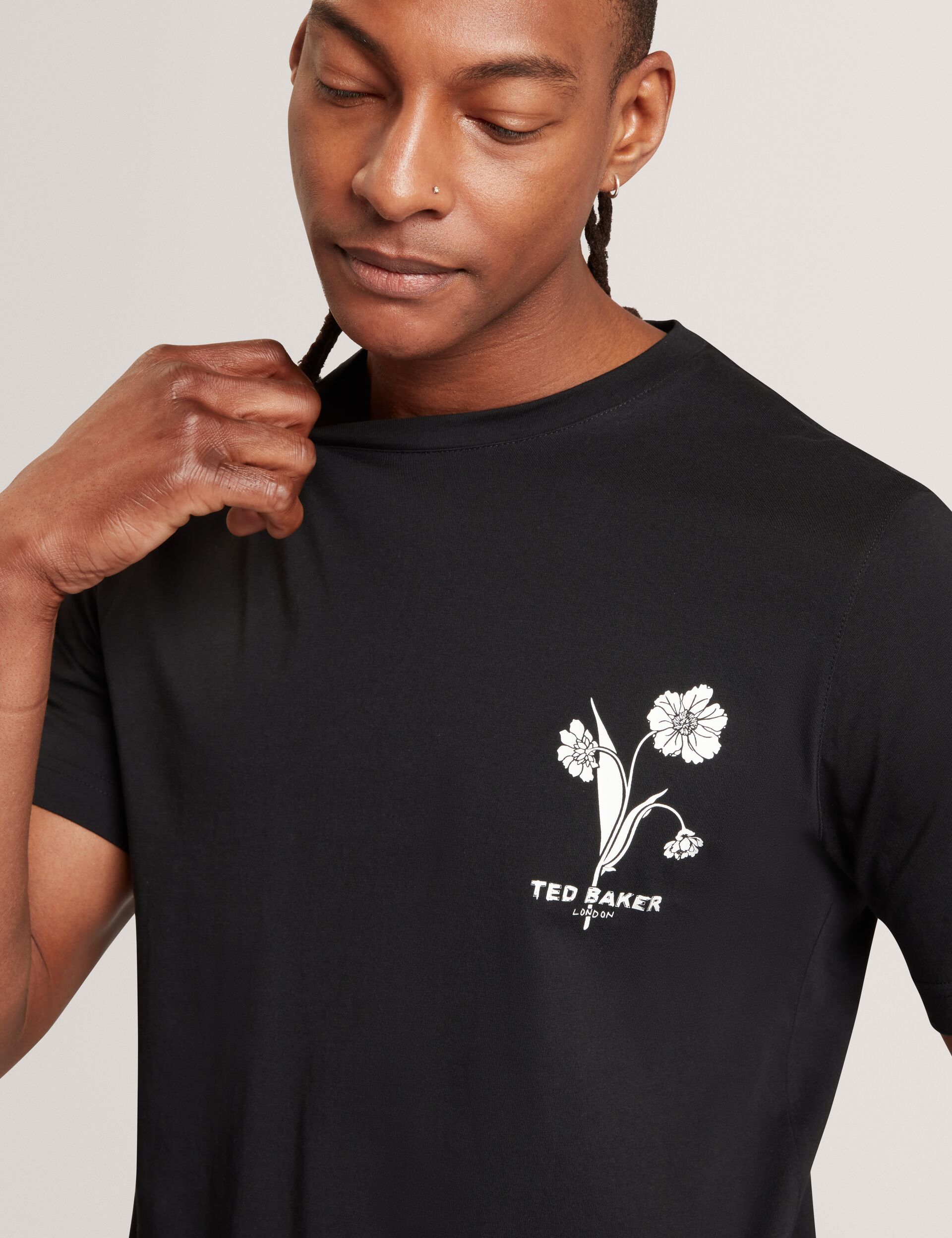Ted Baker CAHEL Floral Logo Graphic Cotton T-Shirt BLACK