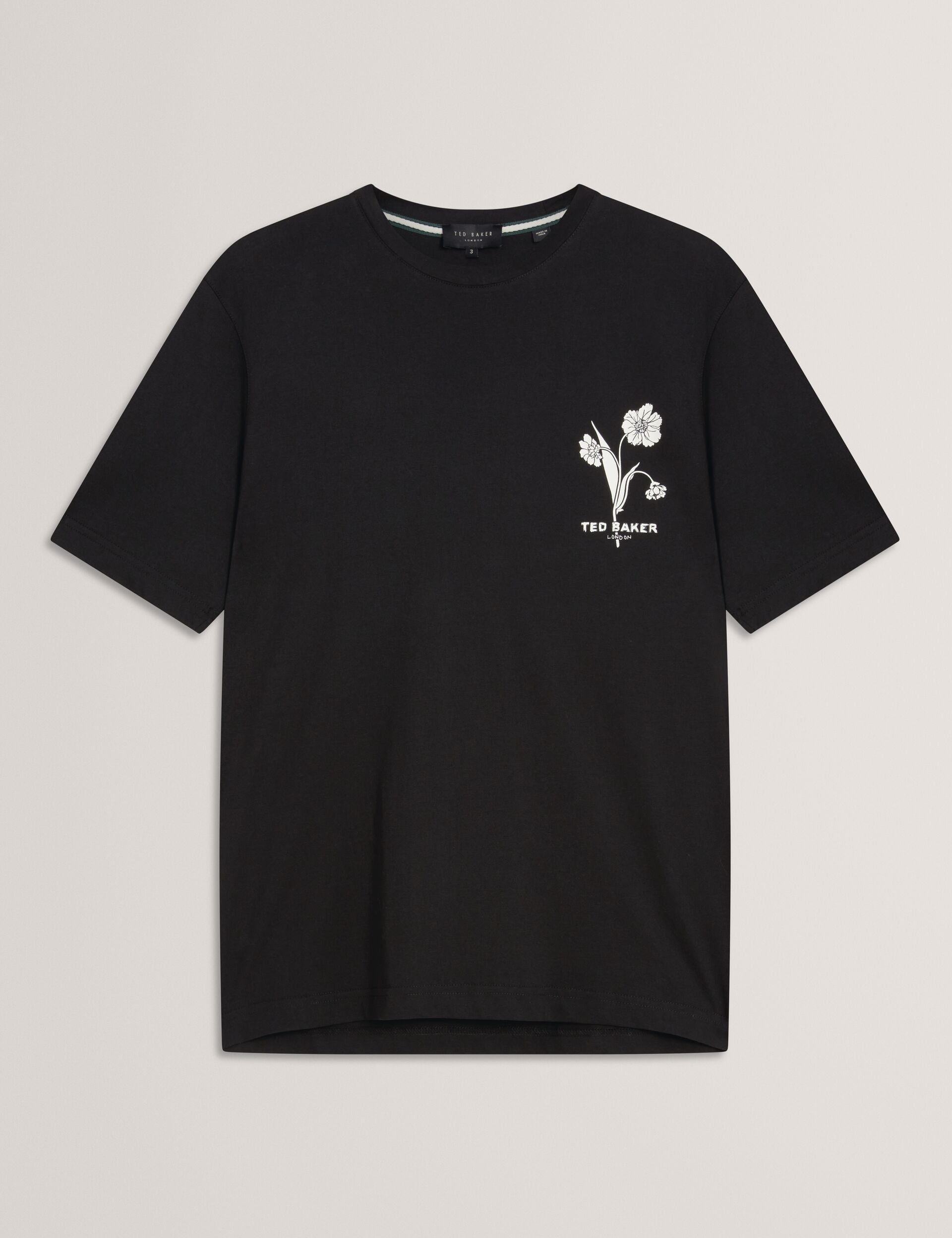 Ted Baker CAHEL Floral Logo Graphic Cotton T-Shirt BLACK