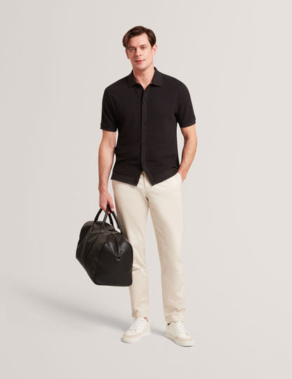 Ted Baker CONNYR Textured Knit Button-Through Polo Shirt BLACK