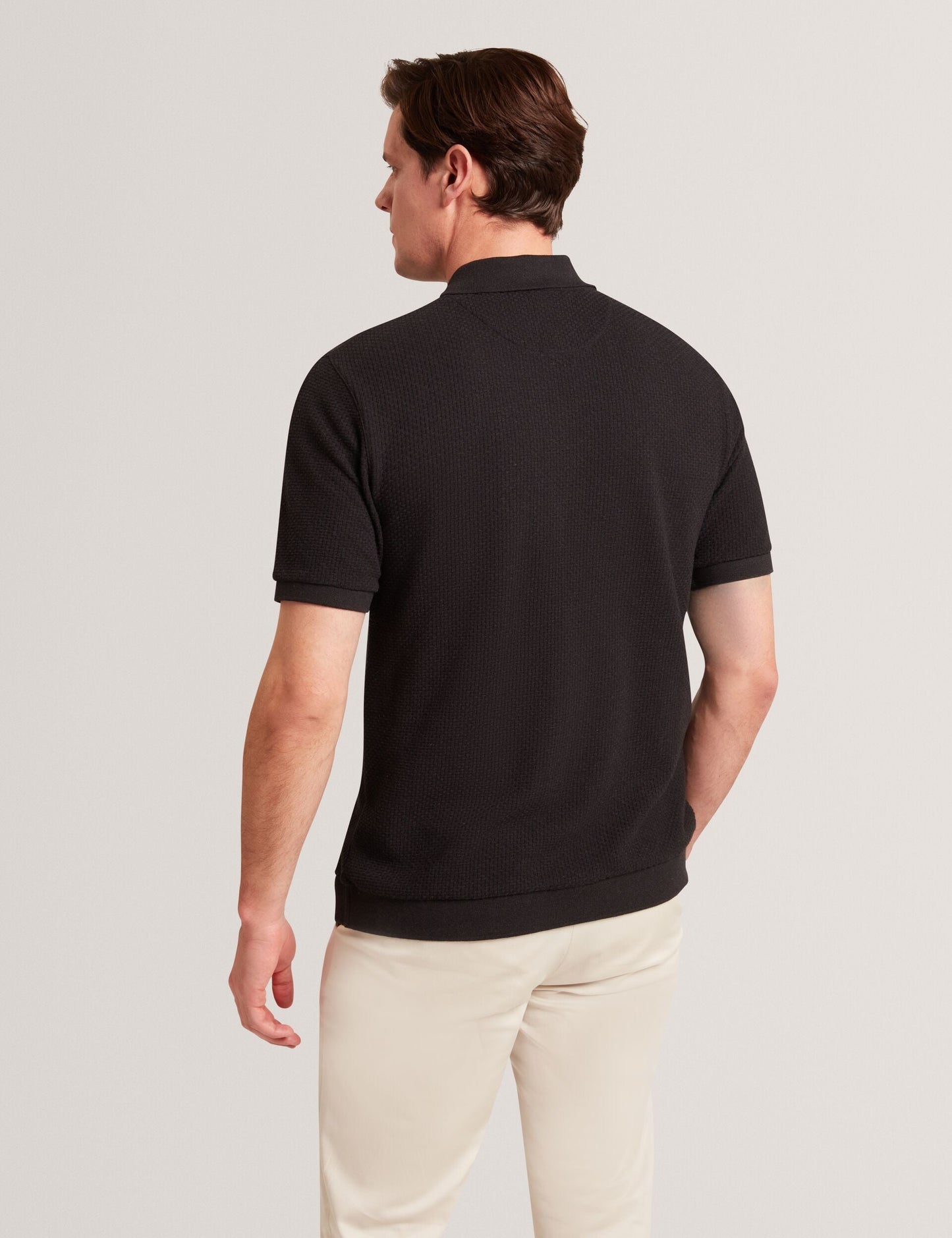 Ted Baker CONNYR Textured Knit Button-Through Polo Shirt BLACK