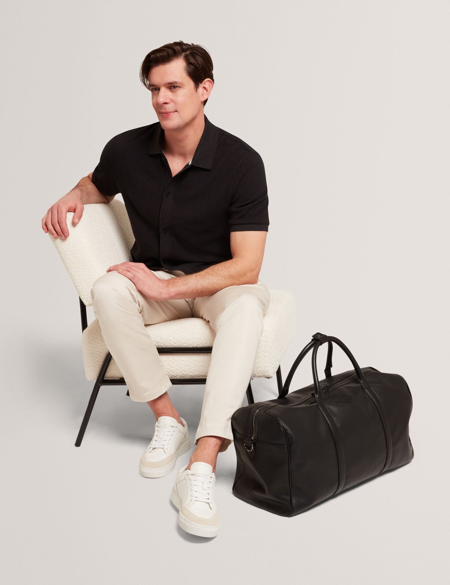 Ted Baker CONNYR Textured Knit Button-Through Polo Shirt BLACK