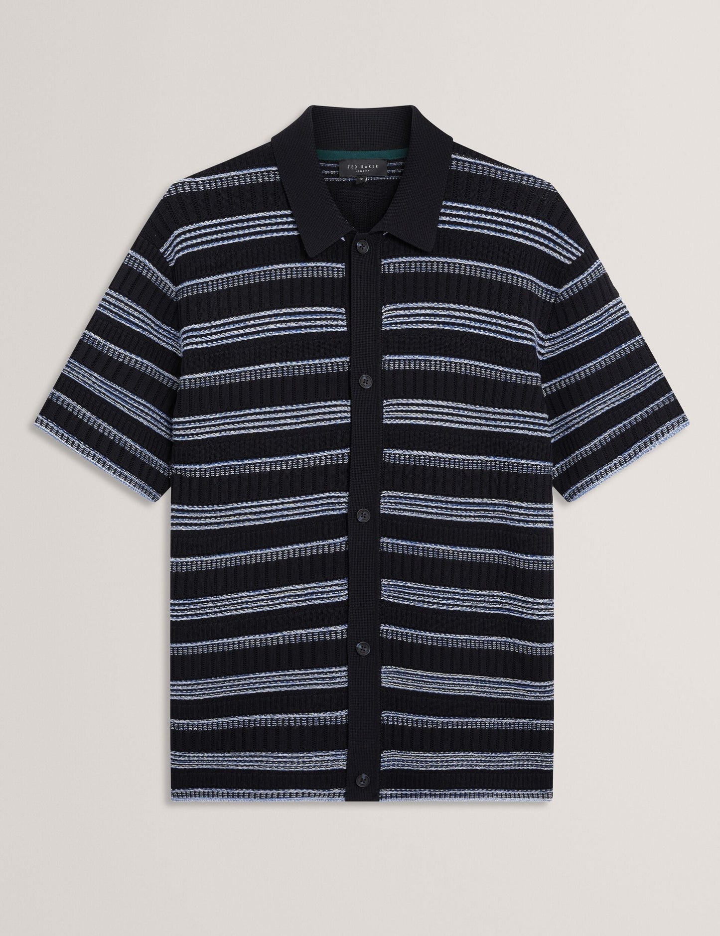 Ted Baker FLOREM Stitched Stripe Knit Short Sleeve Shirt NAVY