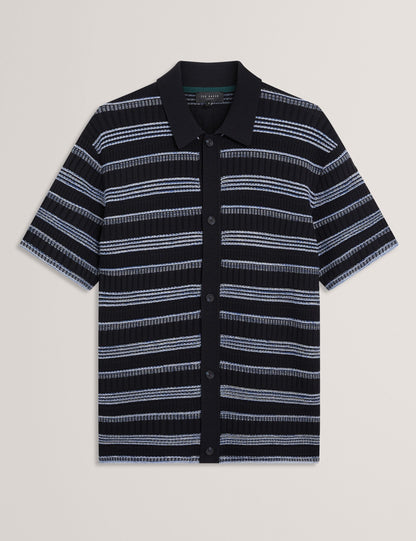 Ted Baker FLOREM Stitched Stripe Knit Short Sleeve Shirt NAVY