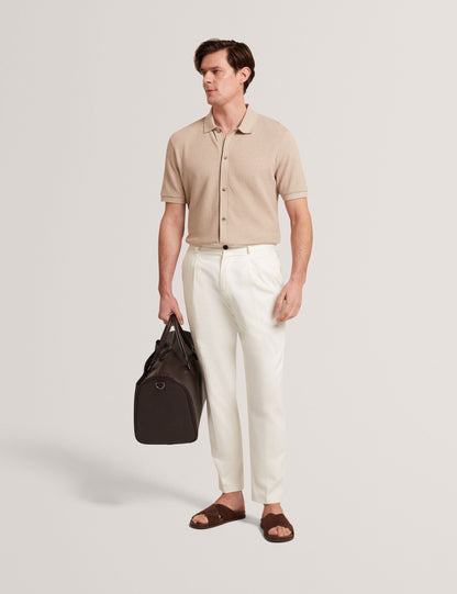 Ted Baker CONNYR Textured Knit Button-Through Polo Shirt CAMEL