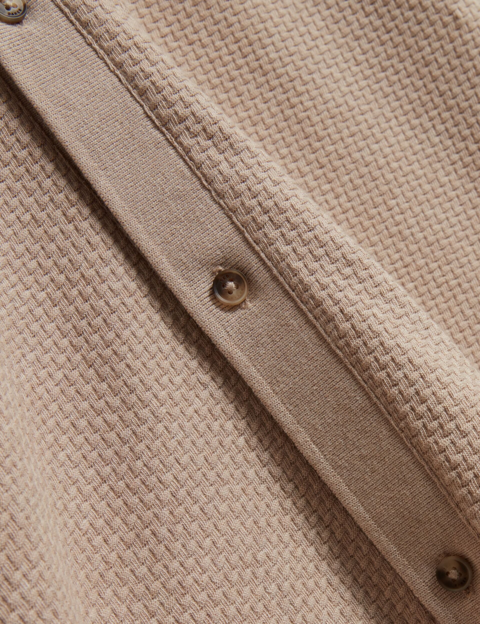 Ted Baker CONNYR Textured Knit Button-Through Polo Shirt CAMEL