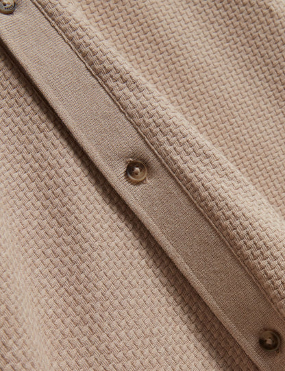 Ted Baker CONNYR Textured Knit Button-Through Polo Shirt CAMEL