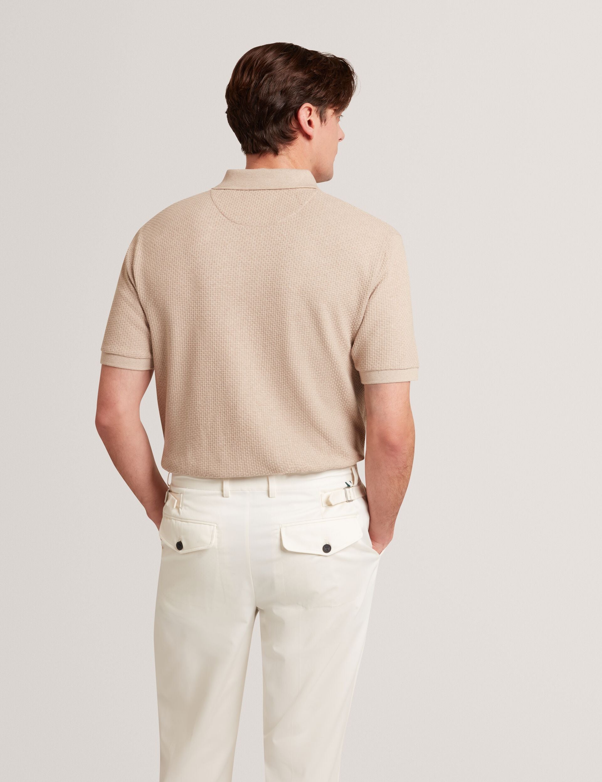 Ted Baker CONNYR Textured Knit Button-Through Polo Shirt CAMEL