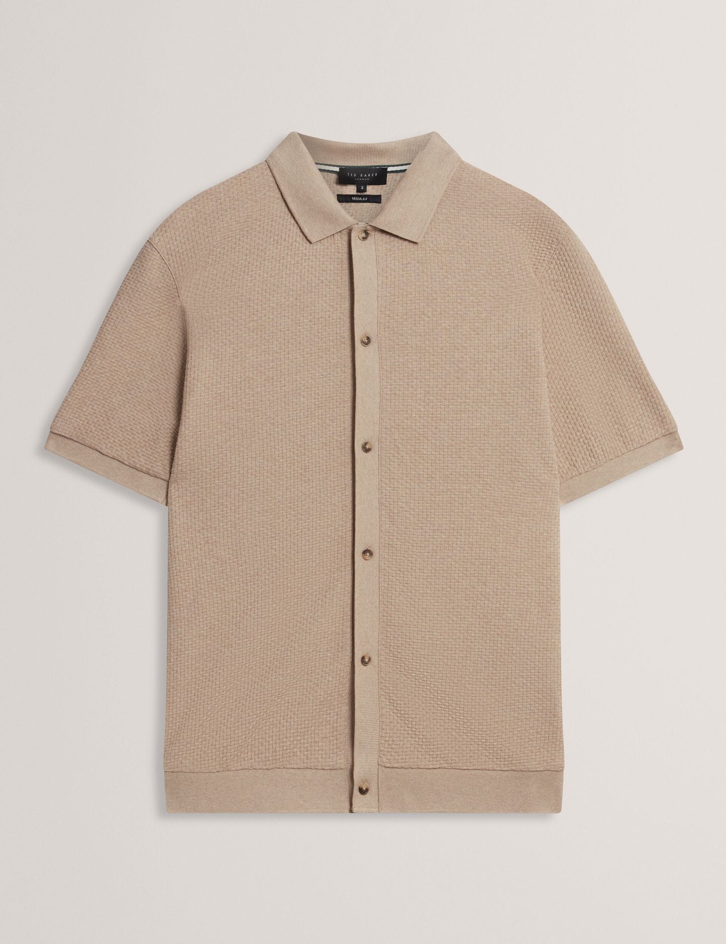 Ted Baker CONNYR Textured Knit Button-Through Polo Shirt CAMEL