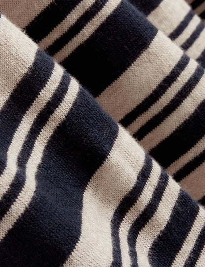Ted Baker BRODI Striped Linen Blend Knitted Polo Shirt NAVY