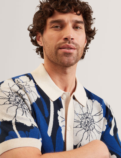 Ted Baker ALDERY Jacquard Botanical Print Wool Blend Shirt BRIGHT BLUE