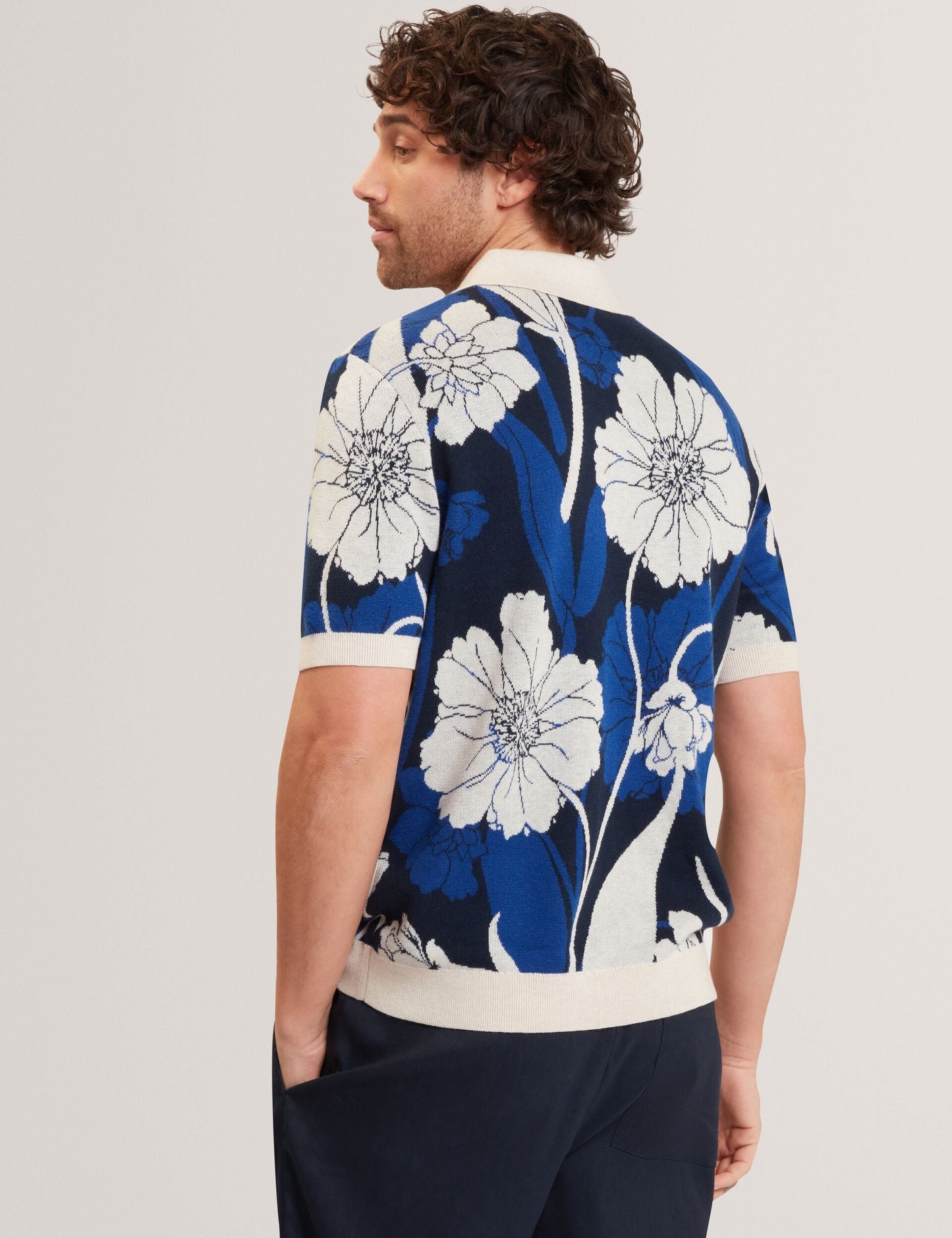 Ted Baker ALDERY Jacquard Botanical Print Wool Blend Shirt BRIGHT BLUE