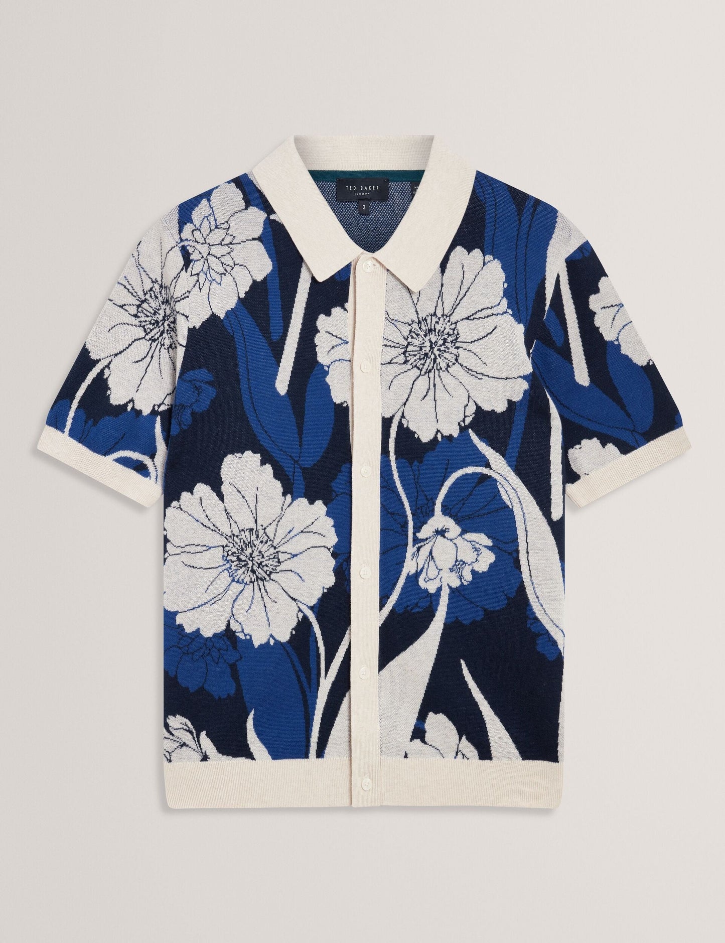 Ted Baker ALDERY Jacquard Botanical Print Wool Blend Shirt BRIGHT BLUE