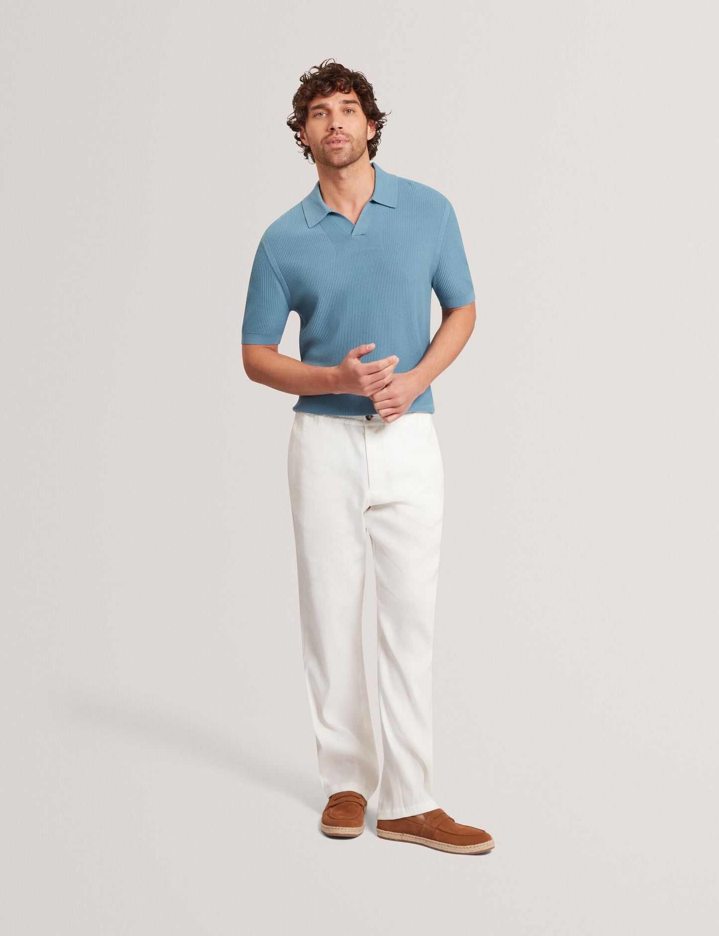 Ted Baker AINDREA Stitched Rib Open Neck Polo Shirt BRIGHT BLUE