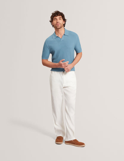 Ted Baker AINDREA Stitched Rib Open Neck Polo Shirt BRIGHT BLUE