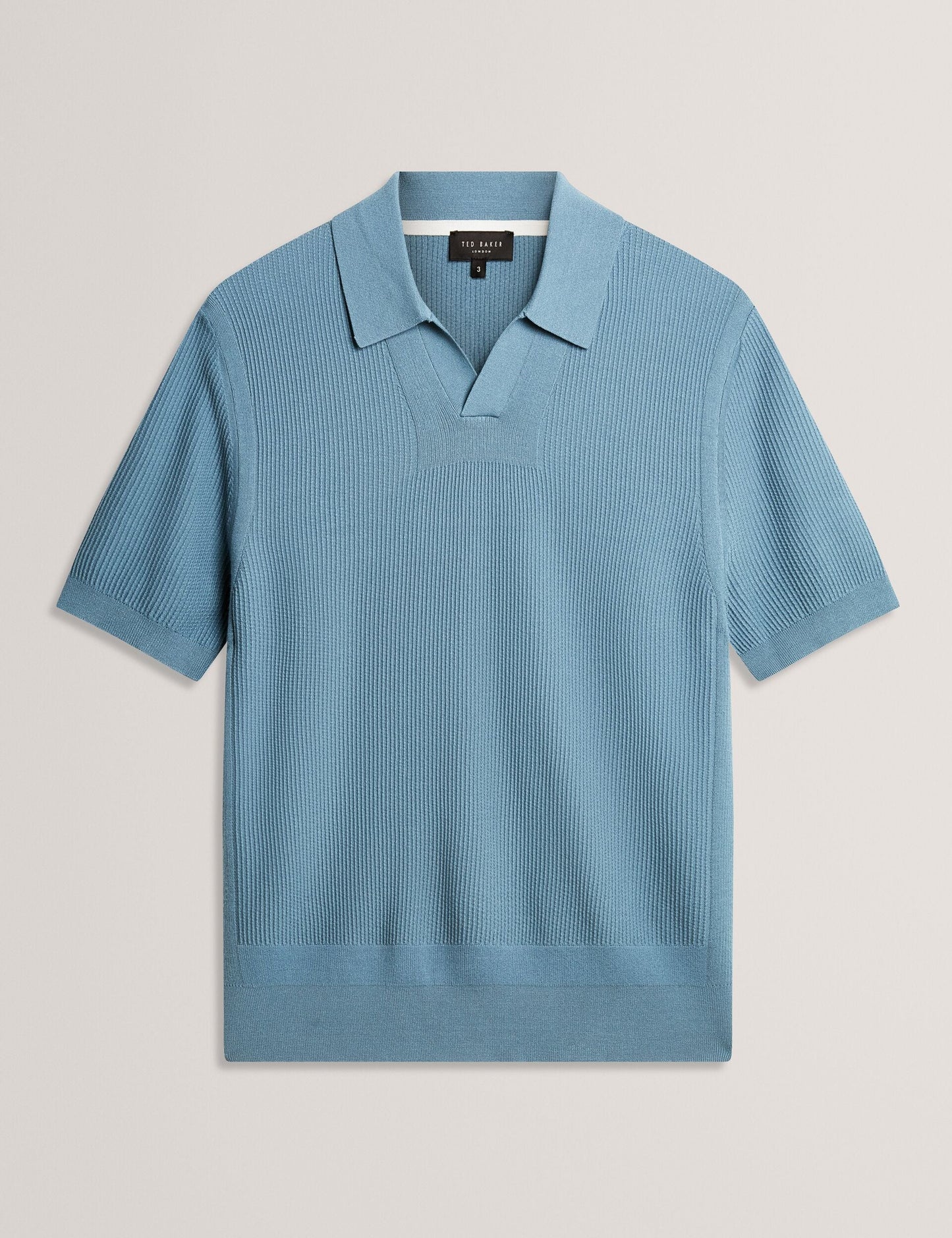 Ted Baker AINDREA Stitched Rib Open Neck Polo Shirt BRIGHT BLUE
