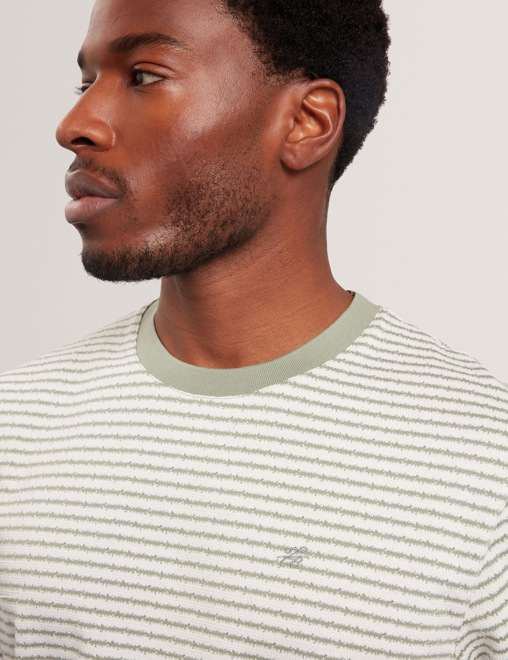 Ted Baker VEXRIN Textural Stripe Crew Neck Cotton T-Shirt MID GREEN