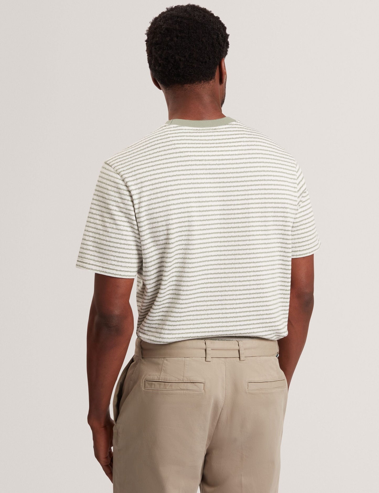 Ted Baker VEXRIN Textural Stripe Crew Neck Cotton T-Shirt MID GREEN