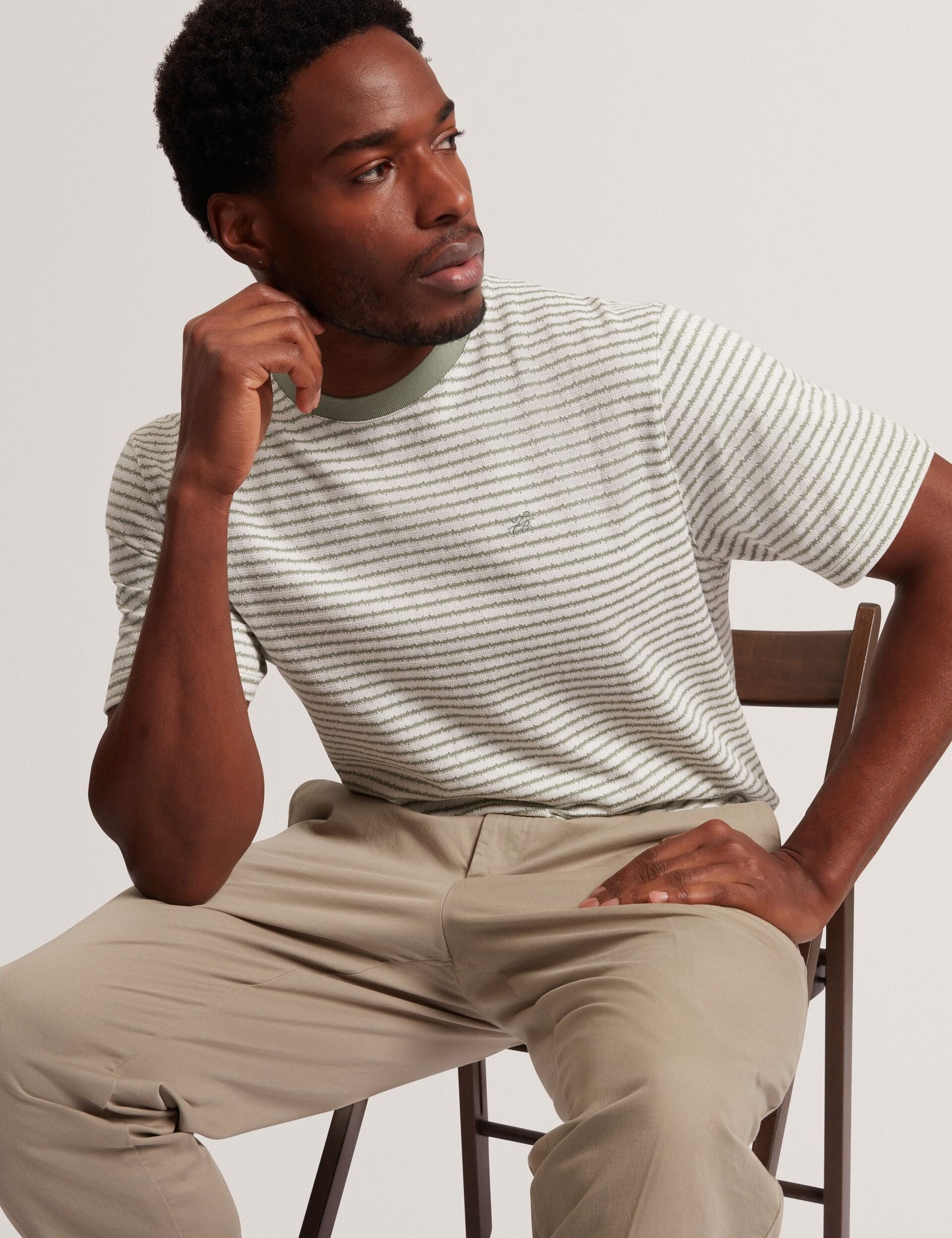 Ted Baker VEXRIN Textural Stripe Crew Neck Cotton T-Shirt MID GREEN