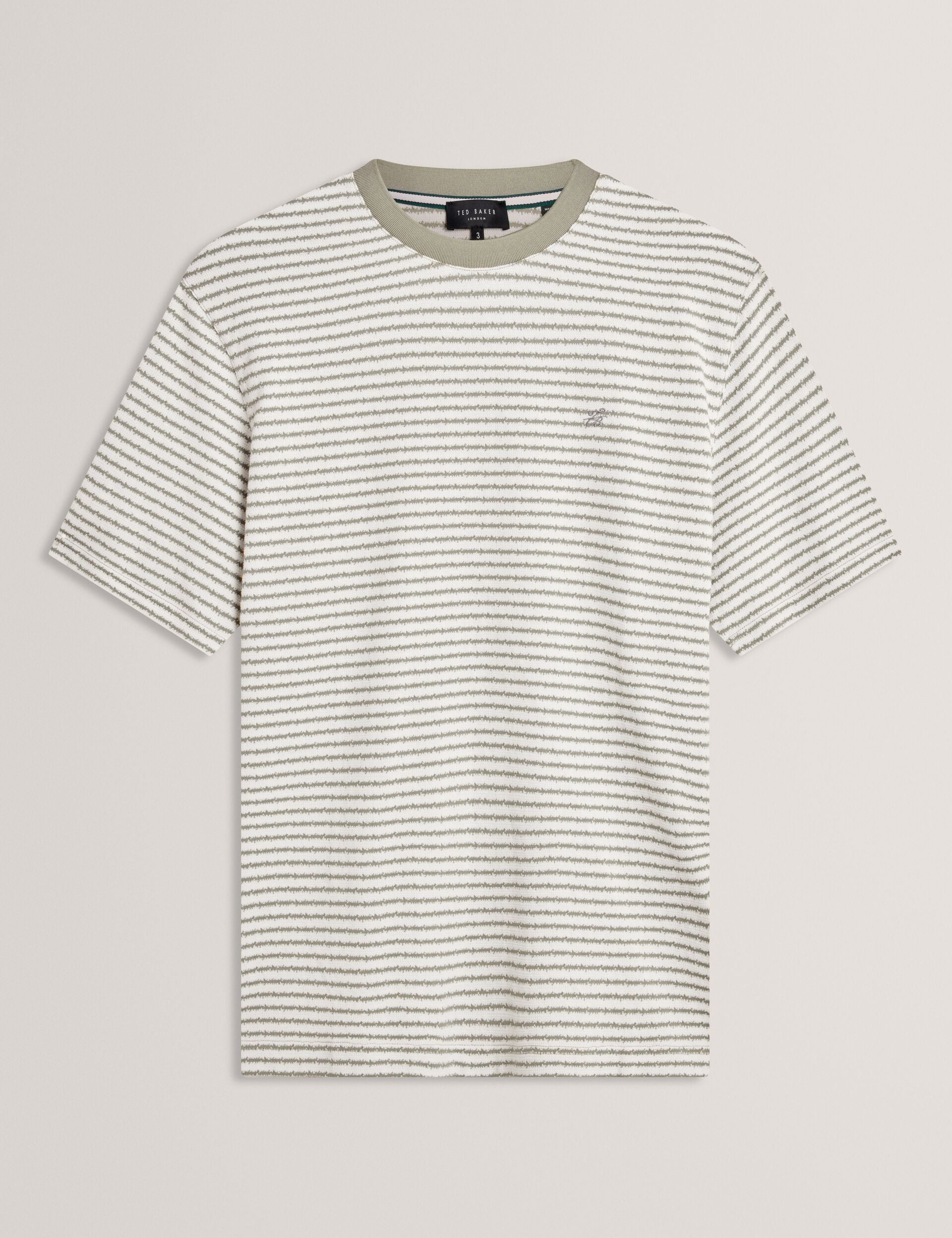 Ted Baker VEXRIN Textural Stripe Crew Neck Cotton T-Shirt MID GREEN