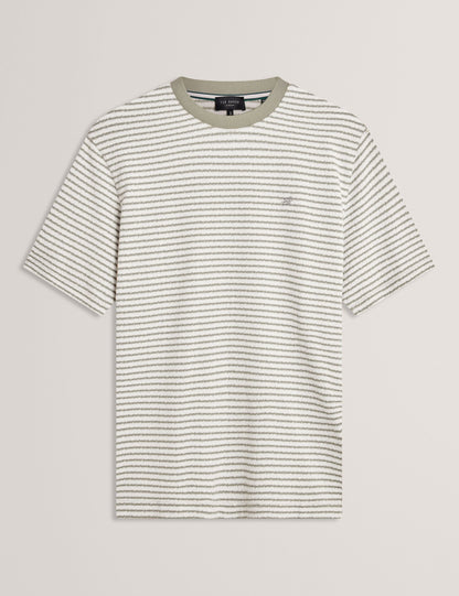Ted Baker VEXRIN Textural Stripe Crew Neck Cotton T-Shirt MID GREEN