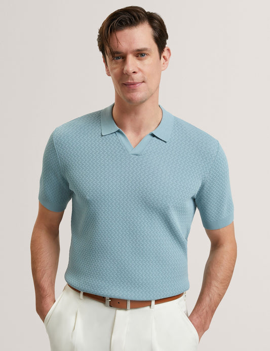 Ted Baker LUTHEN Zig Zag Knit Open Neck Polo BLUE