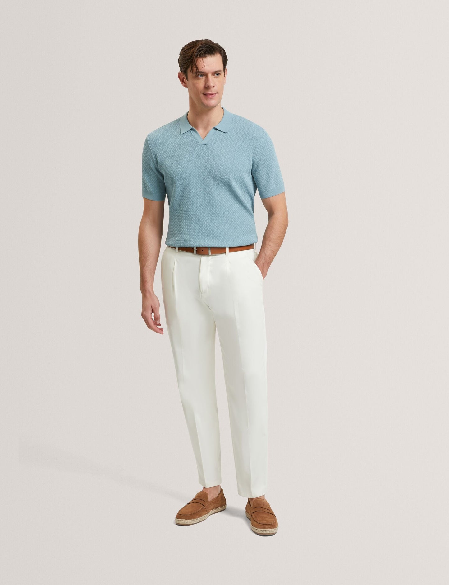 Ted Baker LUTHEN Zig Zag Knit Open Neck Polo BLUE