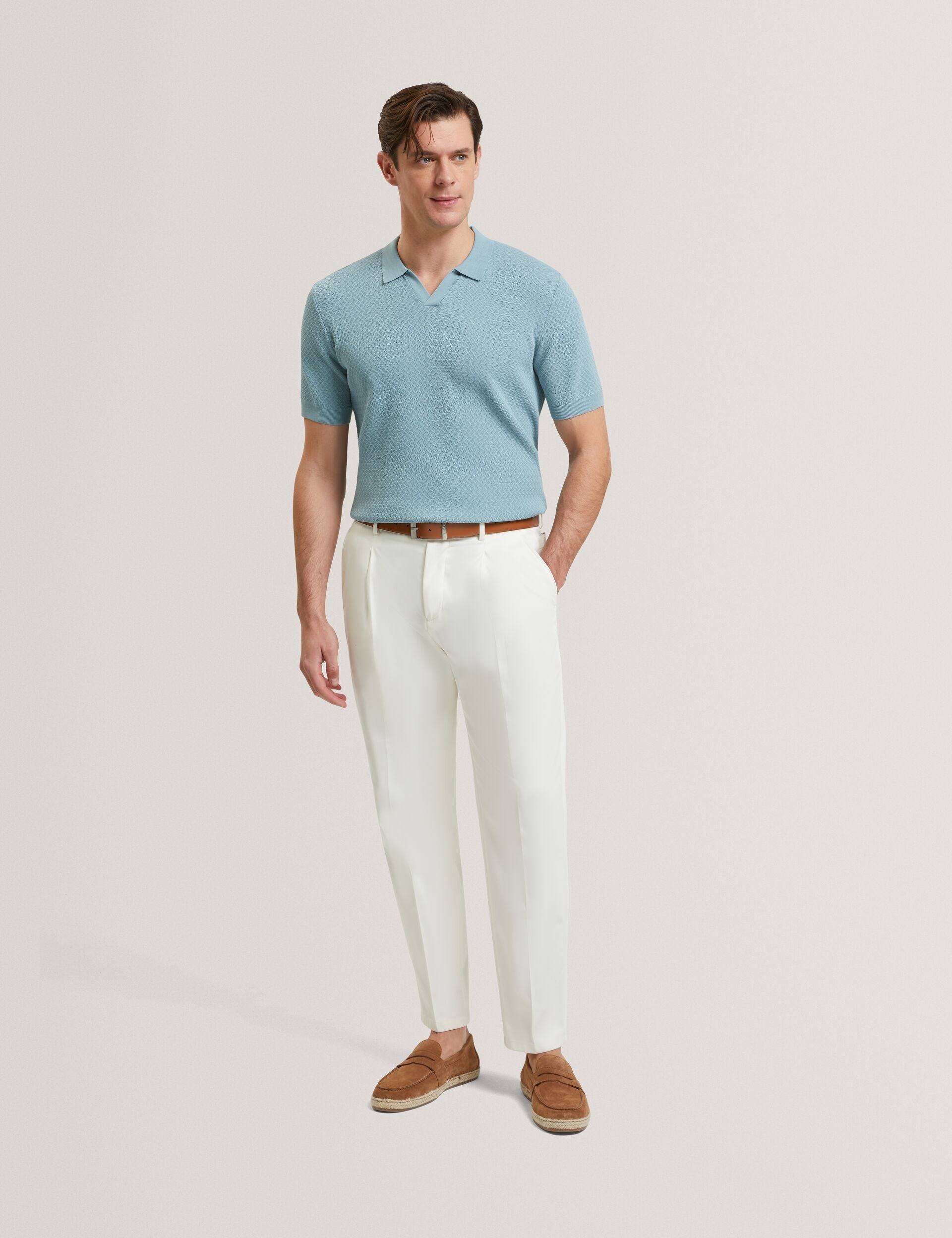 Ted Baker LUTHEN Zig Zag Knit Open Neck Polo BLUE