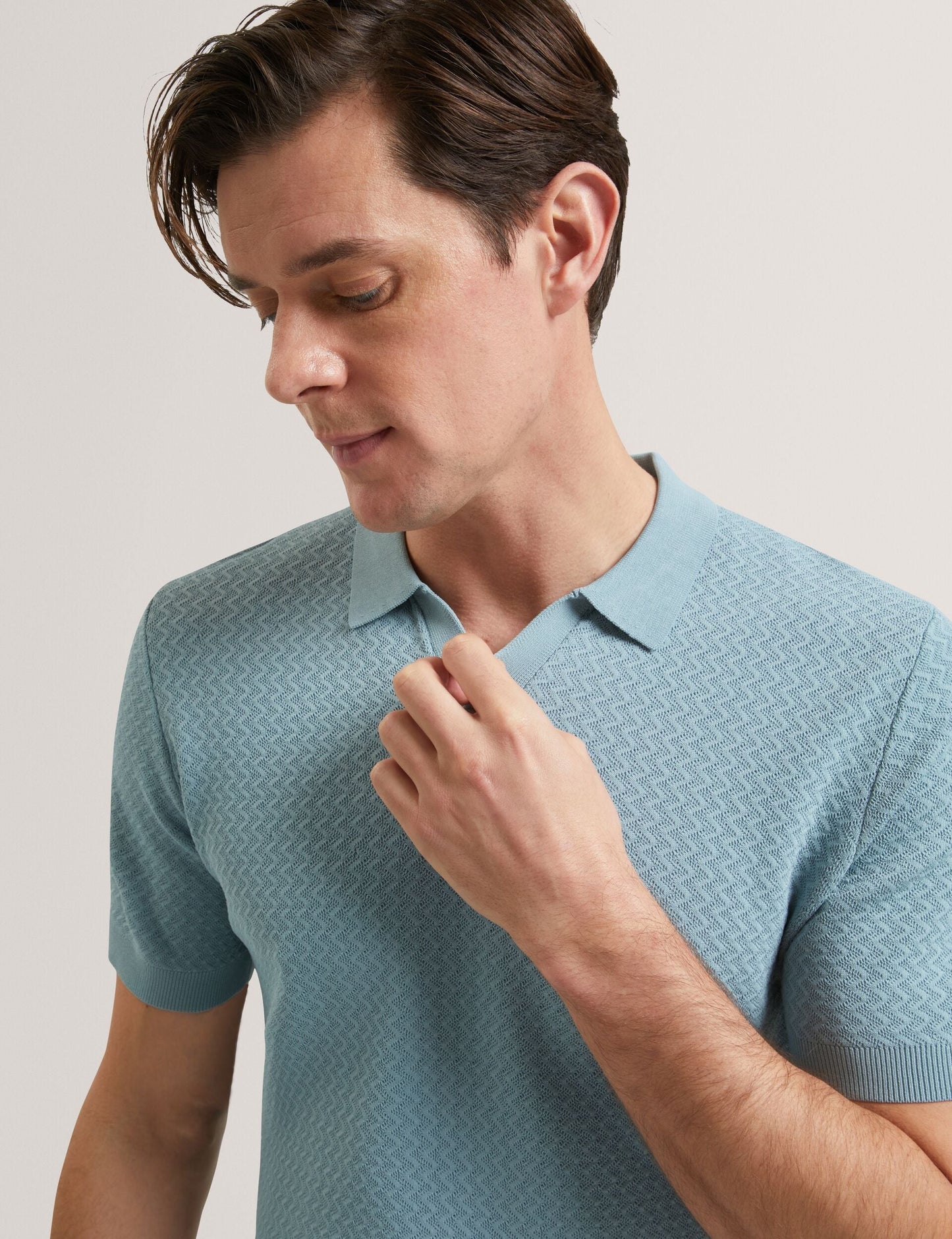 Ted Baker LUTHEN Zig Zag Knit Open Neck Polo BLUE