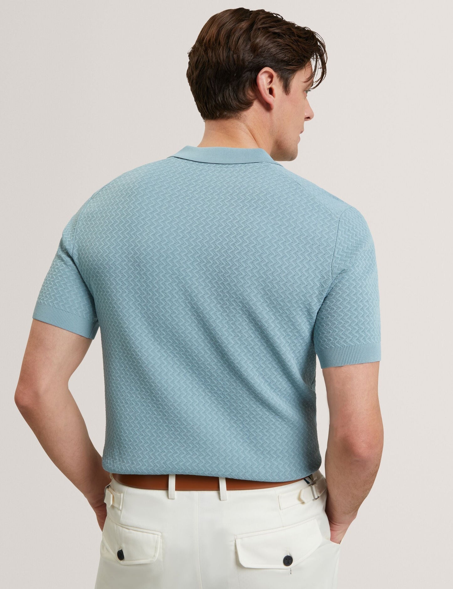Ted Baker LUTHEN Zig Zag Knit Open Neck Polo BLUE